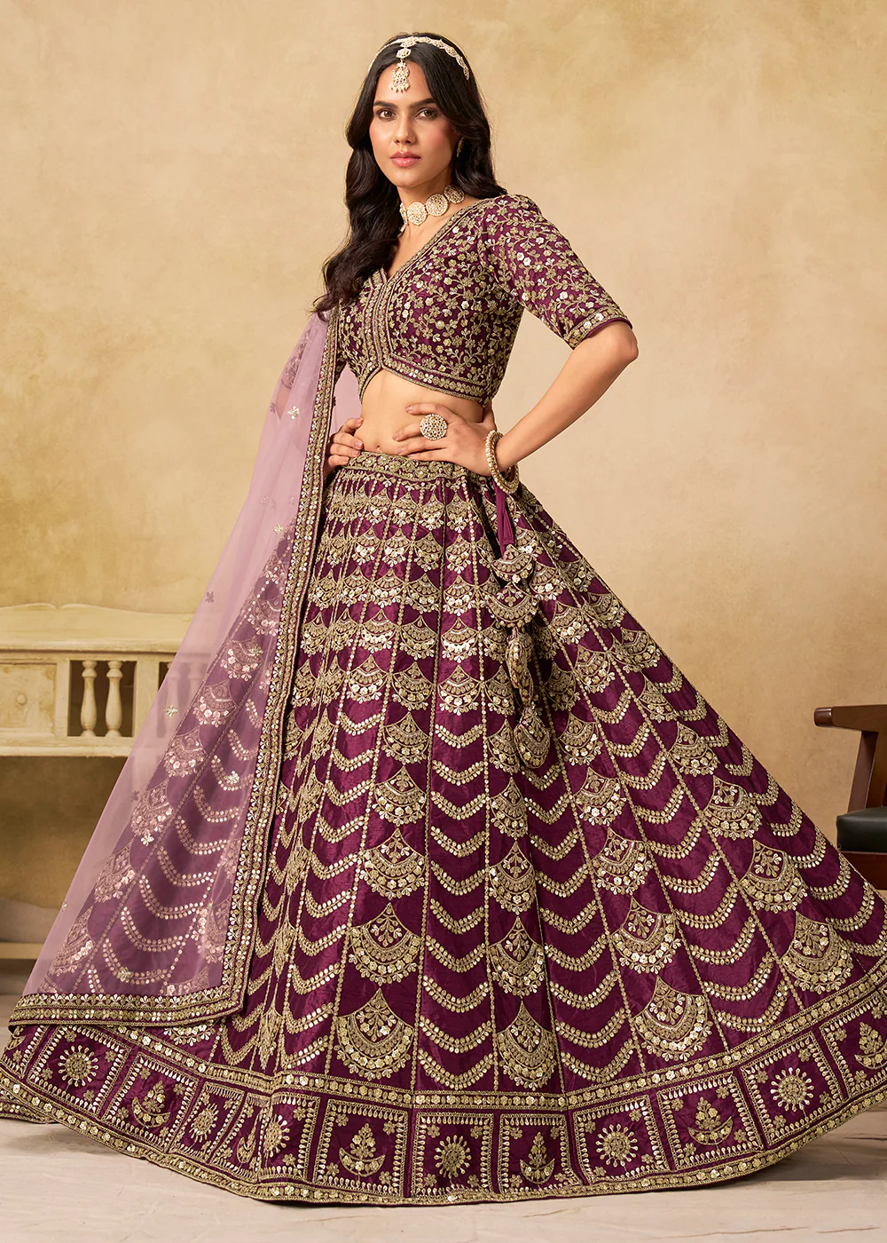 Wedding Festive Art Silk Purple Embroidered Lehenga Choli