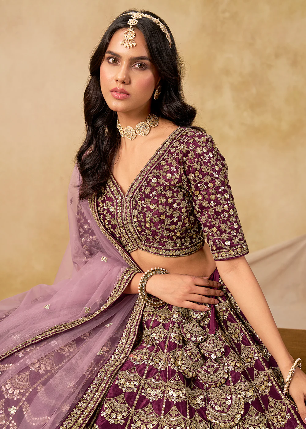 Wedding Festive Art Silk Purple Embroidered Lehenga Choli - Image 2