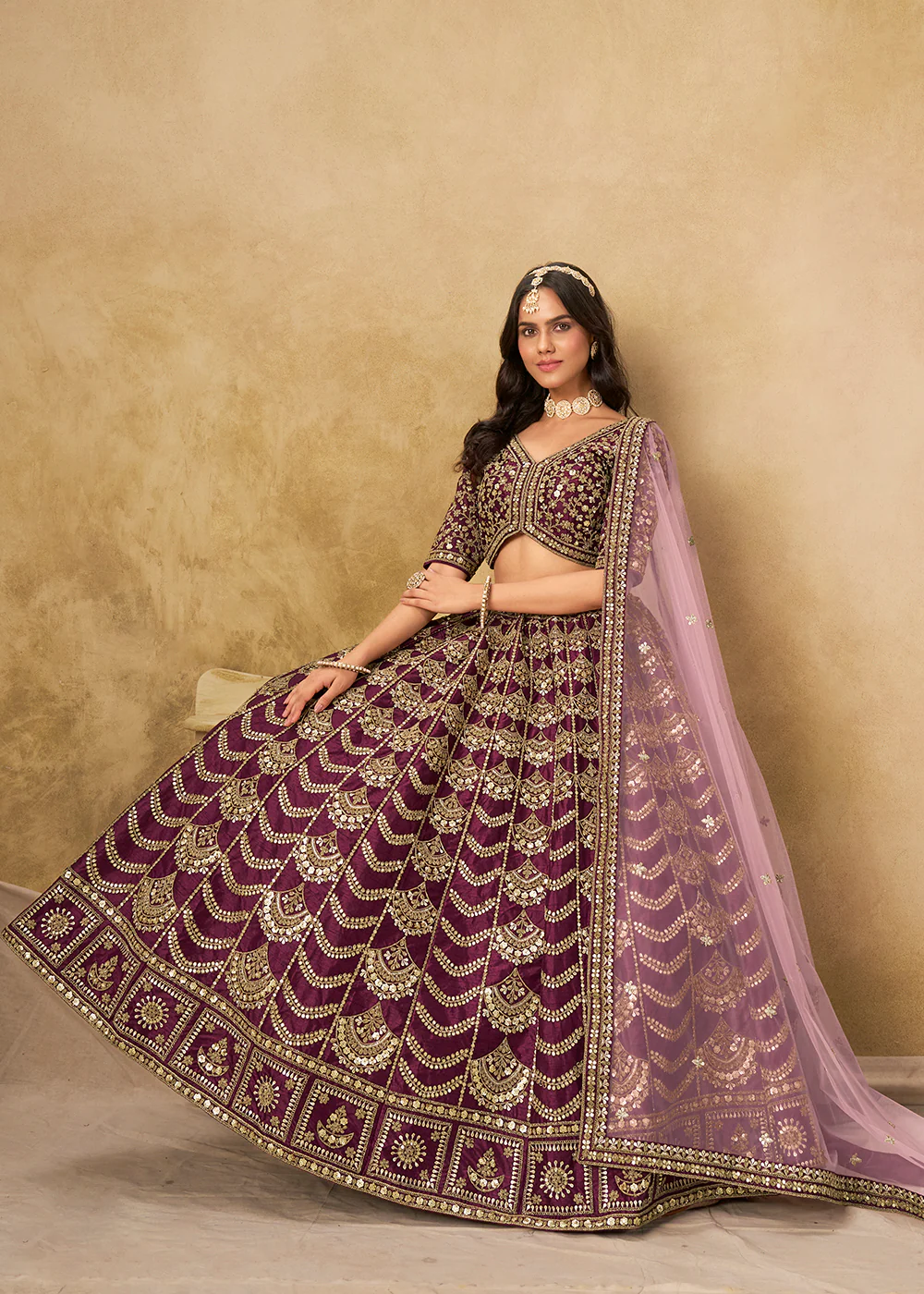 Wedding Festive Art Silk Purple Embroidered Lehenga Choli - Image 4