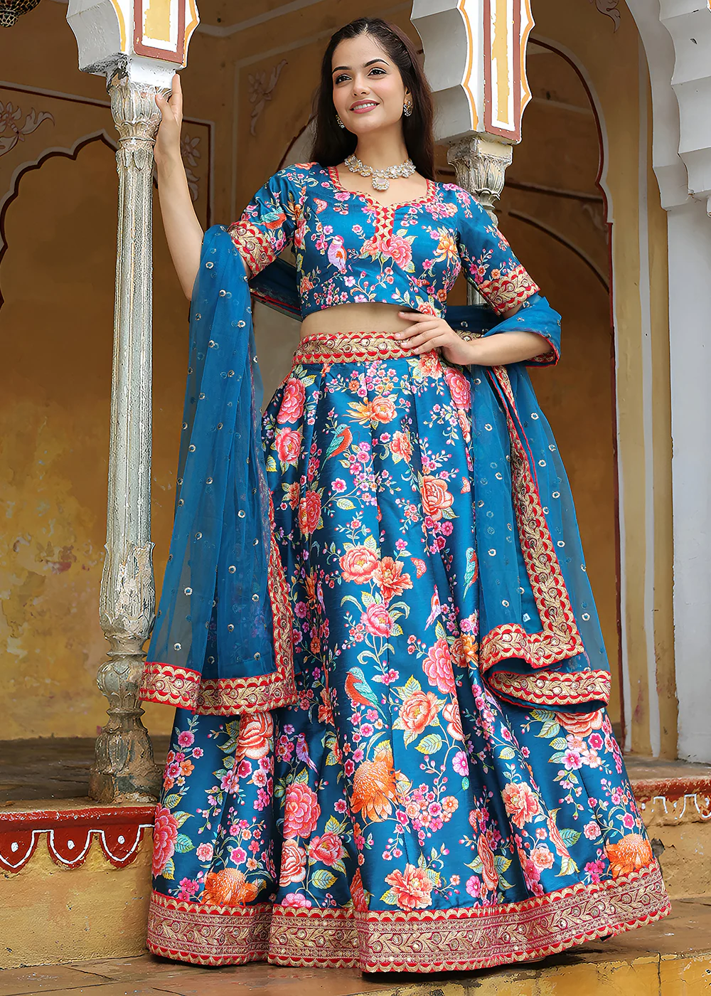 Wedding Festive Blue Embroidered Trendy Lehenga Choli