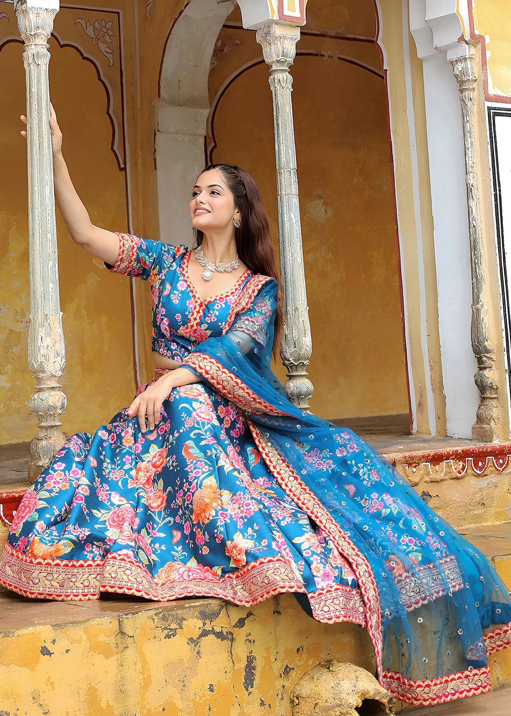 Wedding Festive Blue Embroidered Trendy Lehenga Choli - Image 4