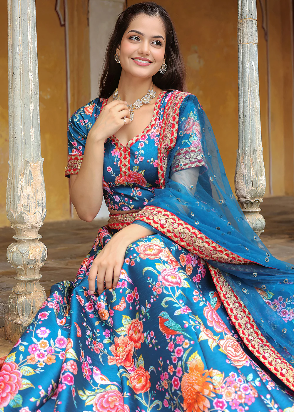 Wedding Festive Blue Embroidered Trendy Lehenga Choli - Image 5