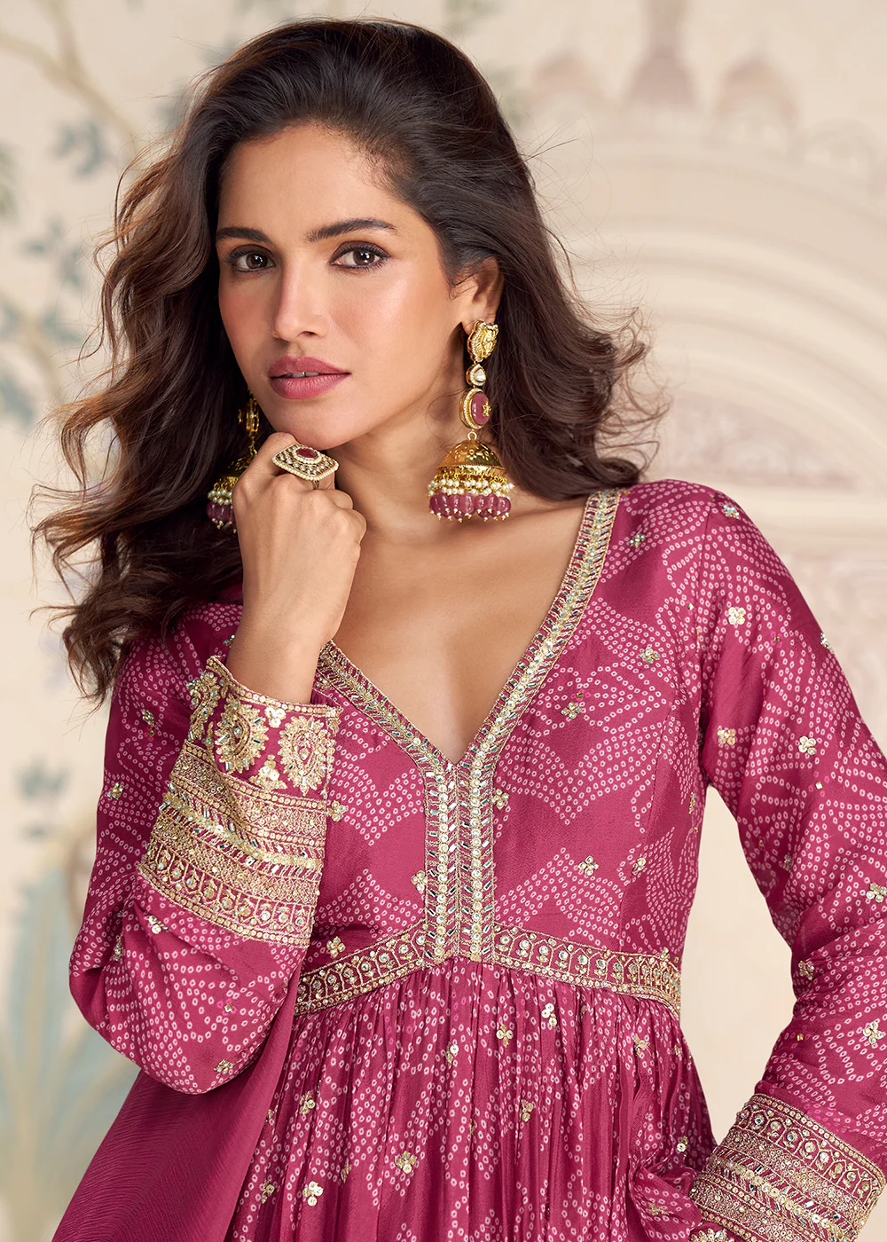 Wedding Festive Digital Printed Pink Anarkali Gown - Image 4