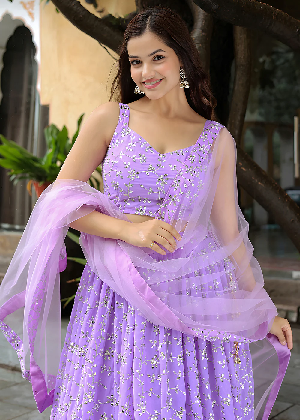 Wedding Festive Lavender Embroidered Trendy Lehenga Choli - Image 2