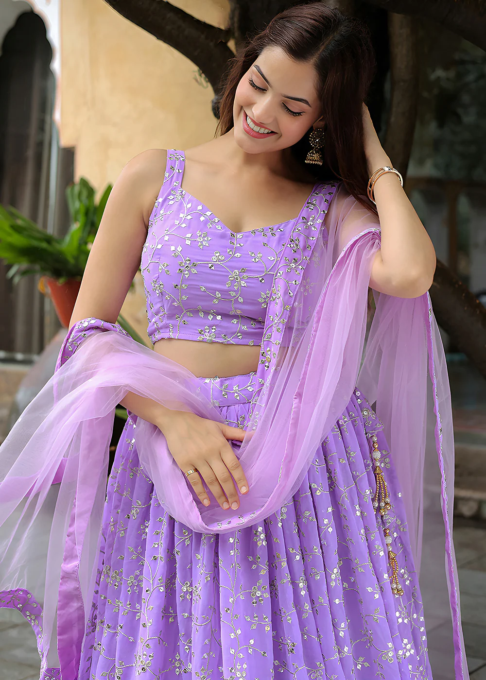 Wedding Festive Lavender Embroidered Trendy Lehenga Choli - Image 6