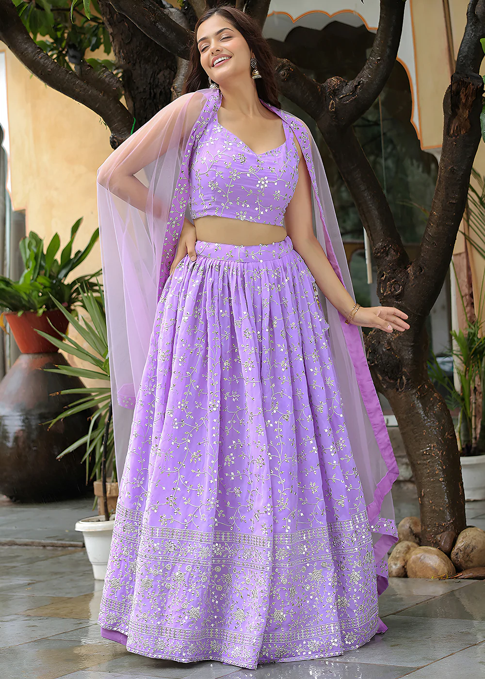 Wedding Festive Lavender Embroidered Trendy Lehenga Choli - Image 7