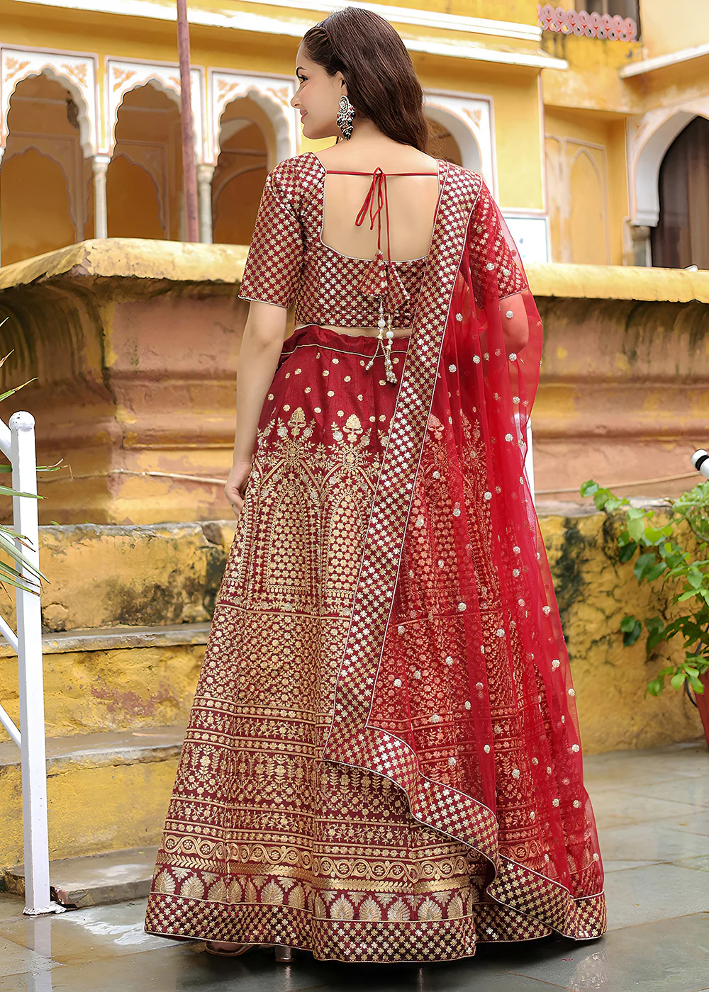 Wedding Festive Maroon Embroidered Trendy Lehenga Choli - Image 3