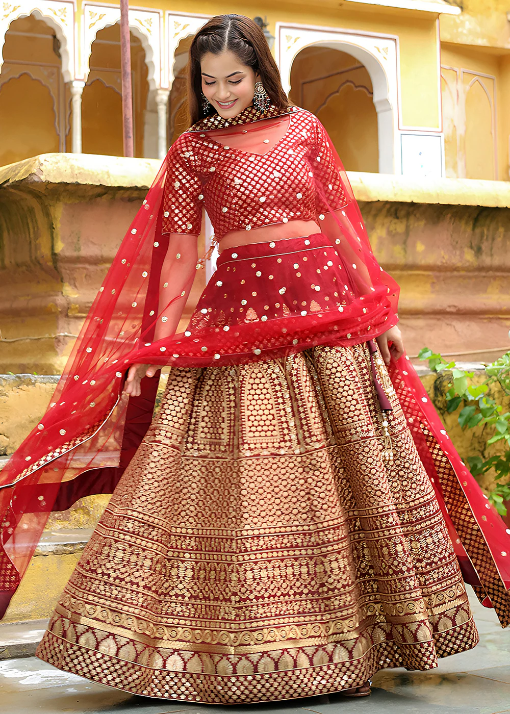 Wedding Festive Maroon Embroidered Trendy Lehenga Choli - Image 4