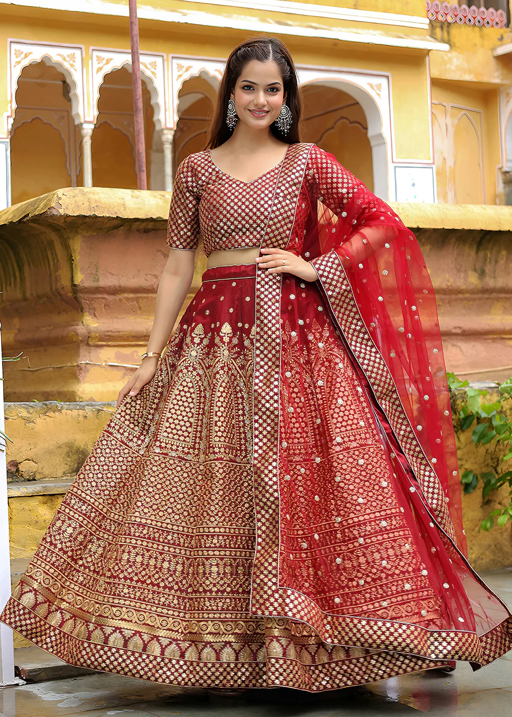 Wedding Festive Maroon Embroidered Trendy Lehenga Choli - Image 7