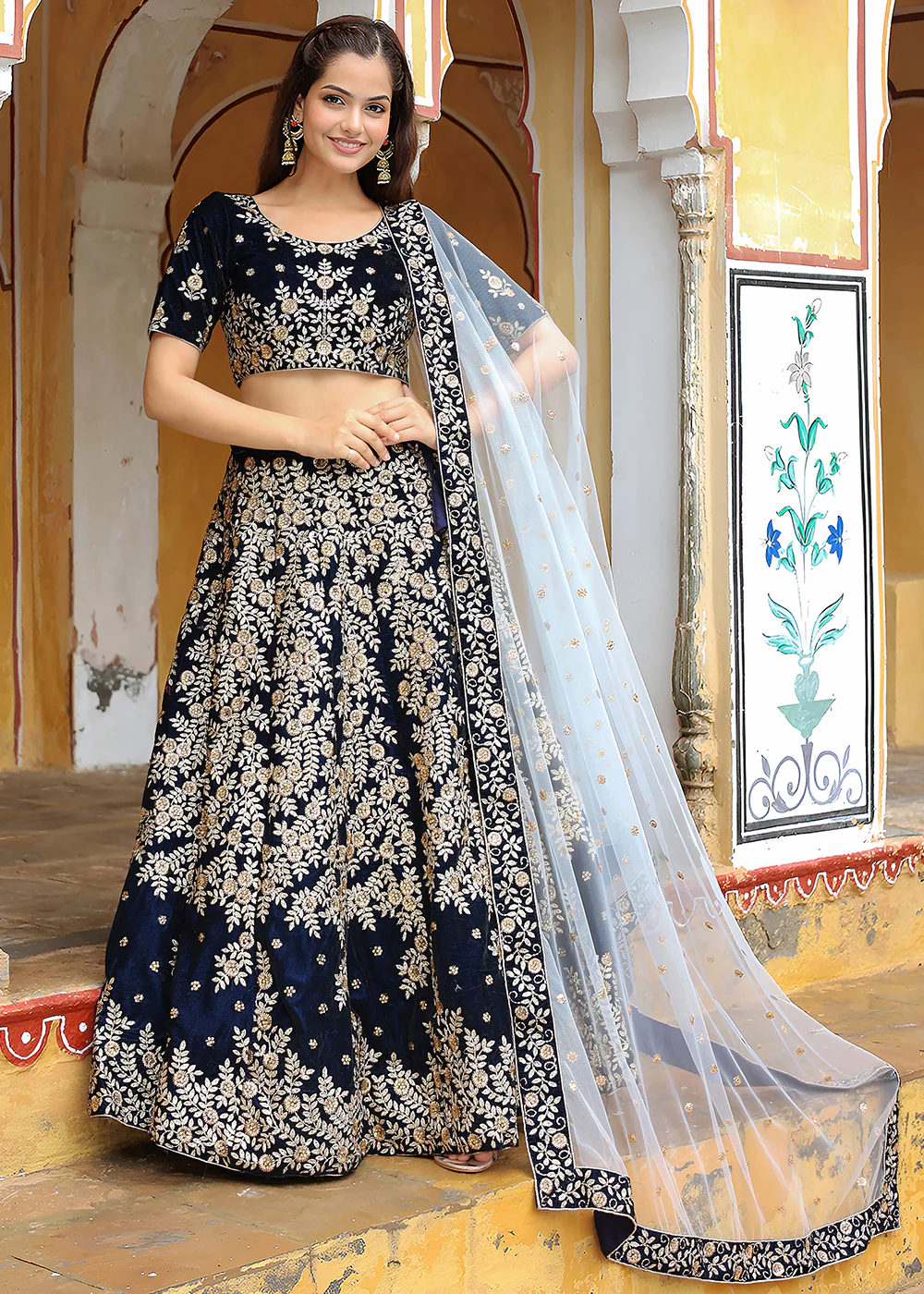 Wedding Festive Navy Blue Embroidered Trendy Lehenga Choli - Image 7