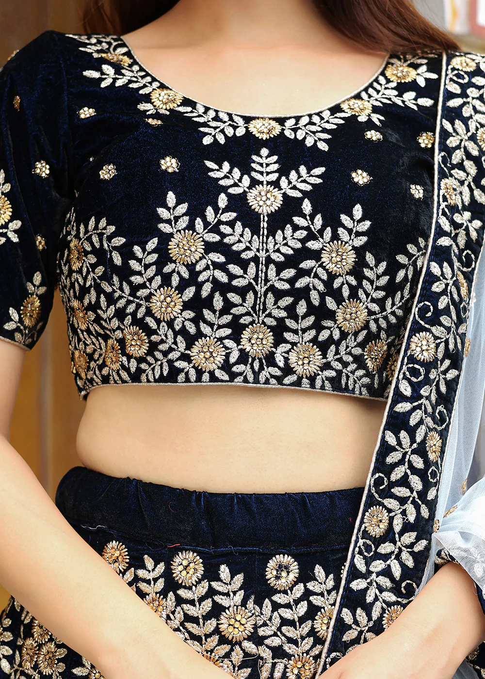 Wedding Festive Navy Blue Embroidered Trendy Lehenga Choli - Image 8