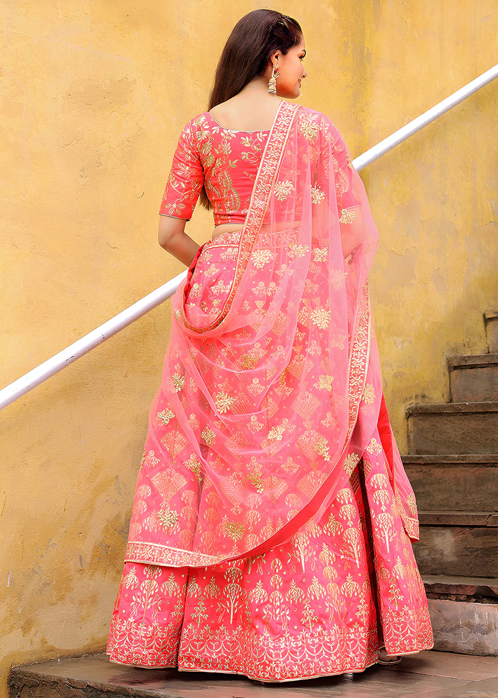 Wedding Festive Peach Embroidered Trendy Lehenga Choli - Image 3