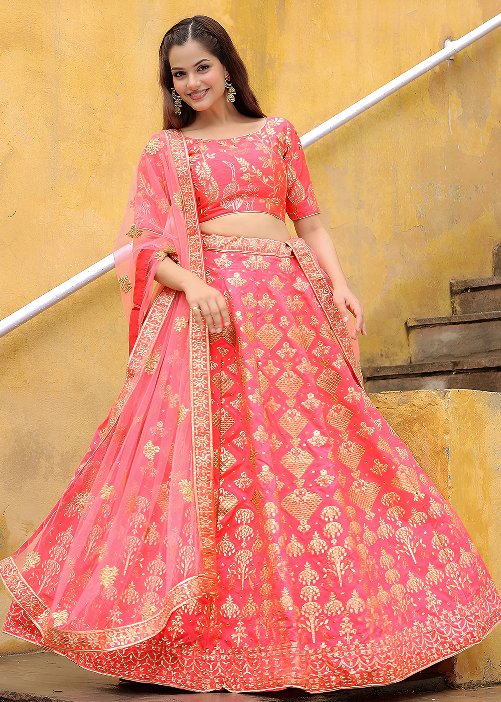 Wedding Festive Peach Embroidered Trendy Lehenga Choli - Image 4