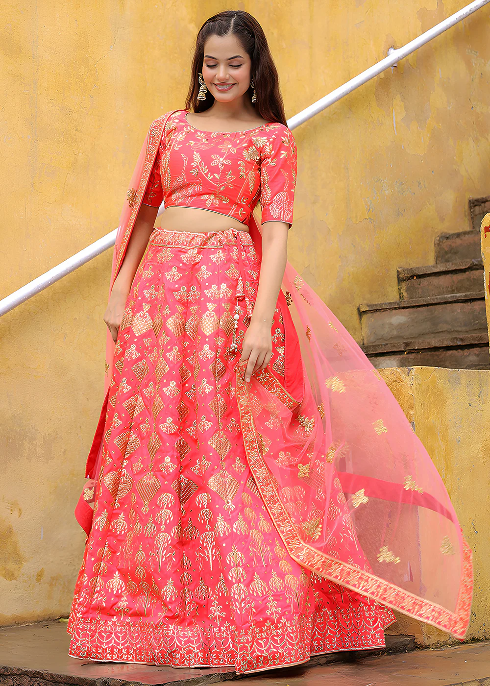 Wedding Festive Peach Embroidered Trendy Lehenga Choli - Image 6