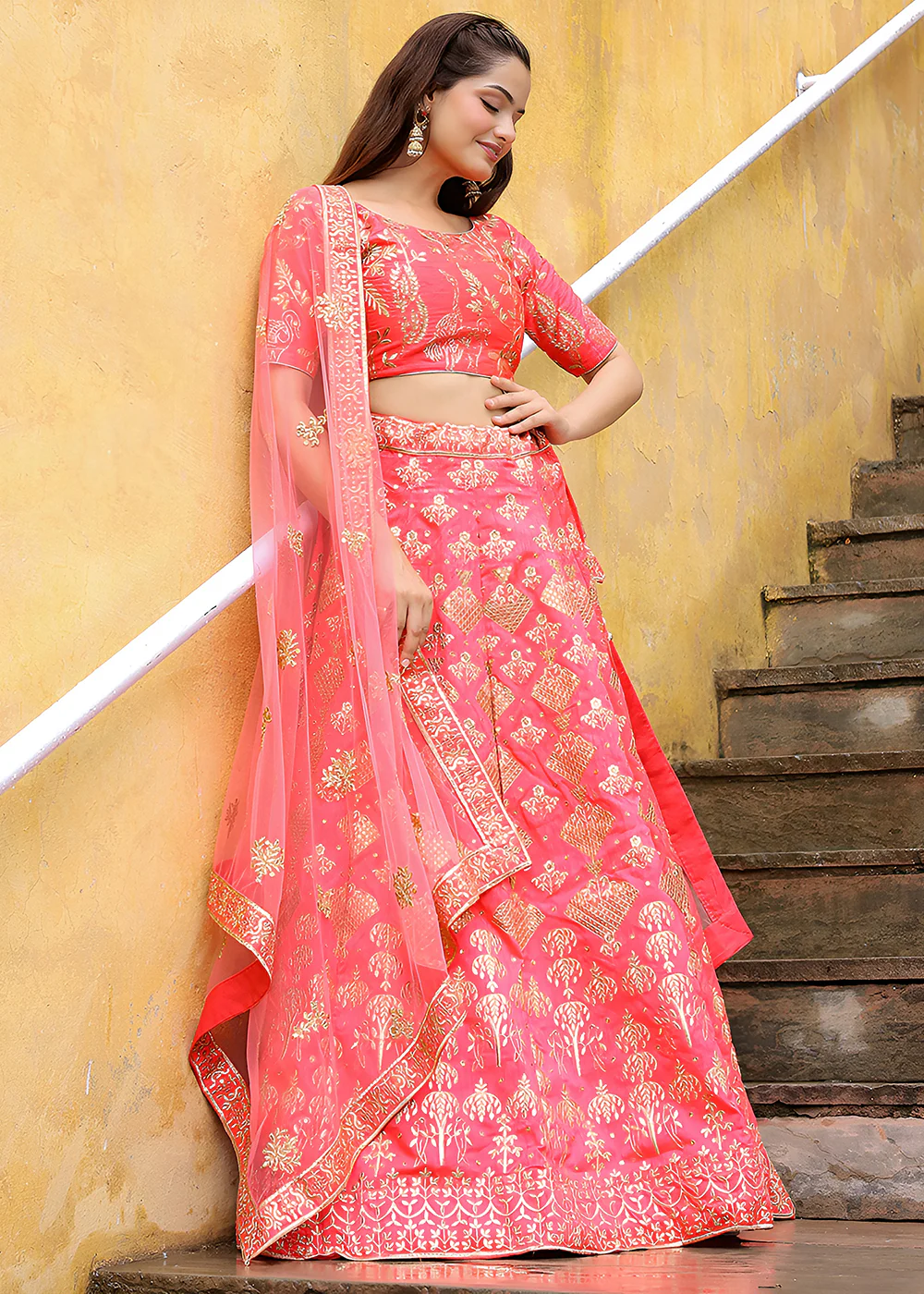 Wedding Festive Peach Embroidered Trendy Lehenga Choli - Image 7
