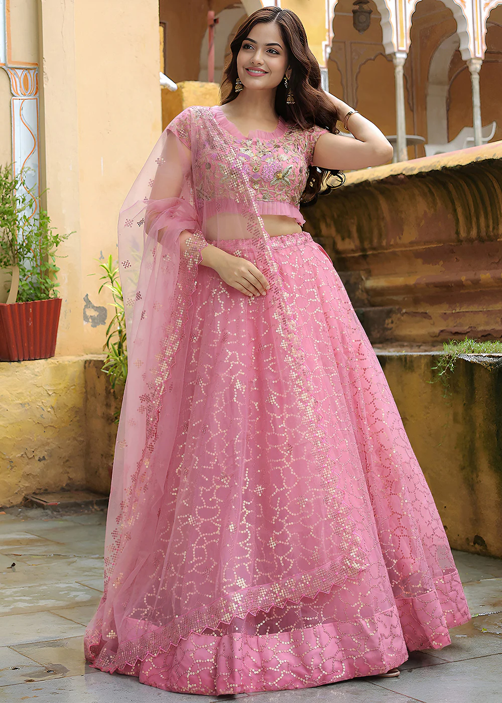 Wedding Festive Pink Embroidered Trendy Lehenga Choli - Image 5