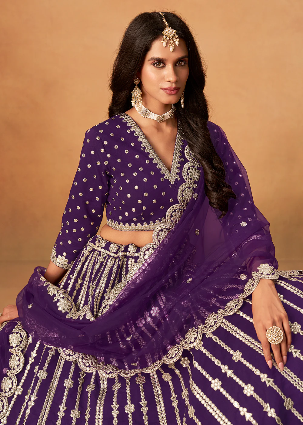 Wedding Festive Purple Embroidered Lehenga Choli - Image 2
