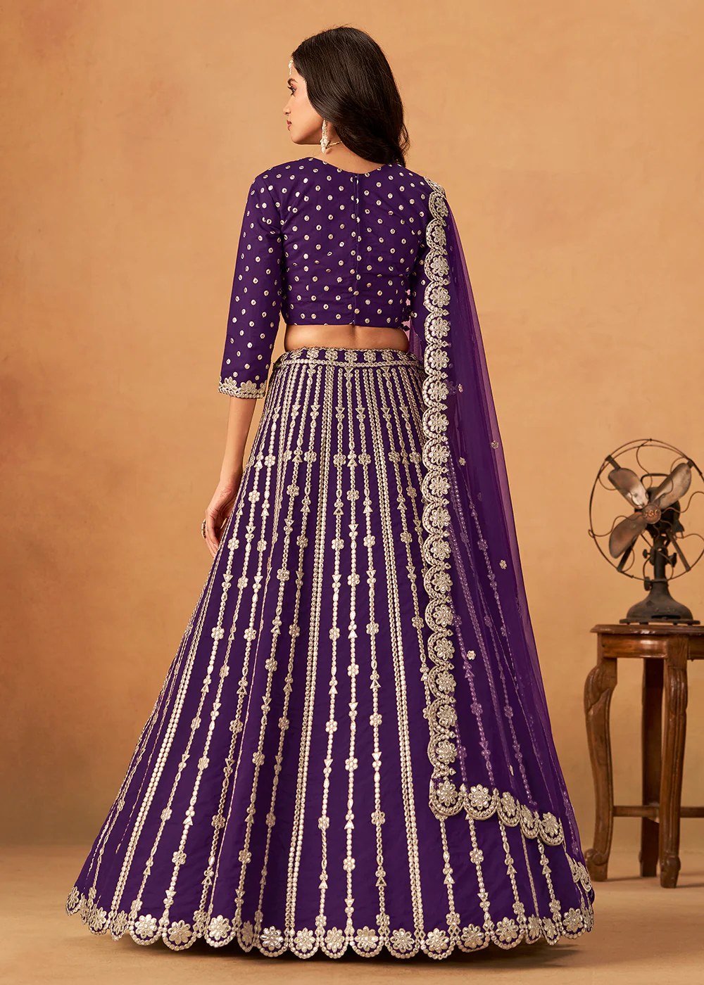 Wedding Festive Purple Embroidered Lehenga Choli - Image 3