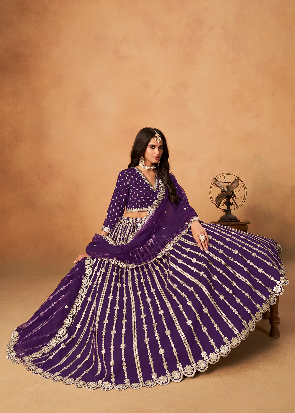 Wedding Festive Purple Embroidered Lehenga Choli - Image 4