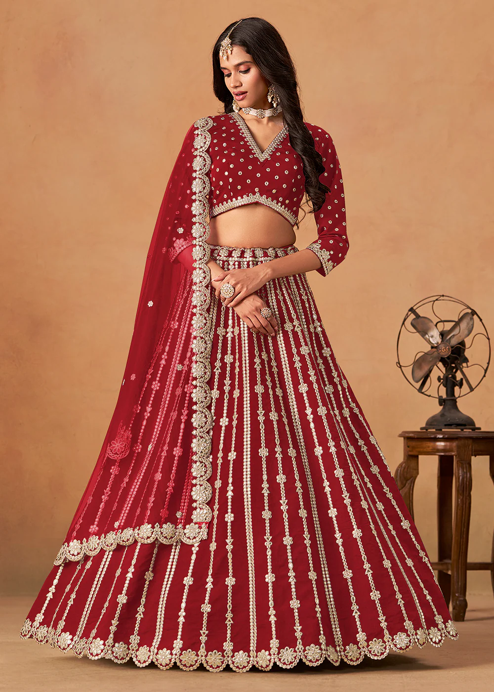 Wedding Festive Red Embroidered Lehenga Choli