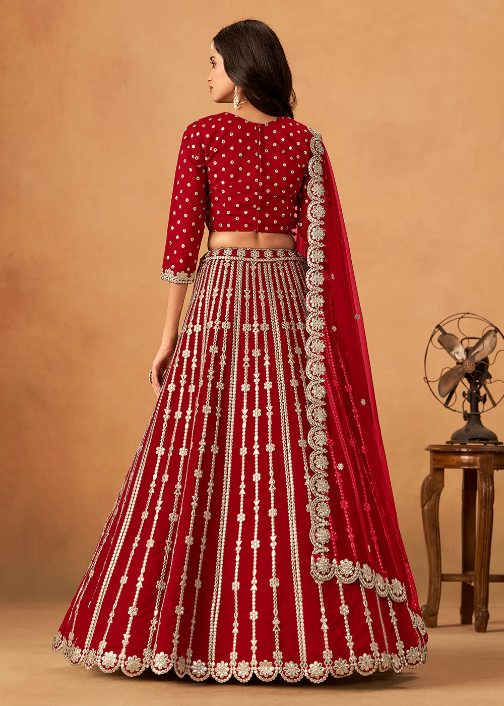 Wedding Festive Red Embroidered Lehenga Choli - Image 3