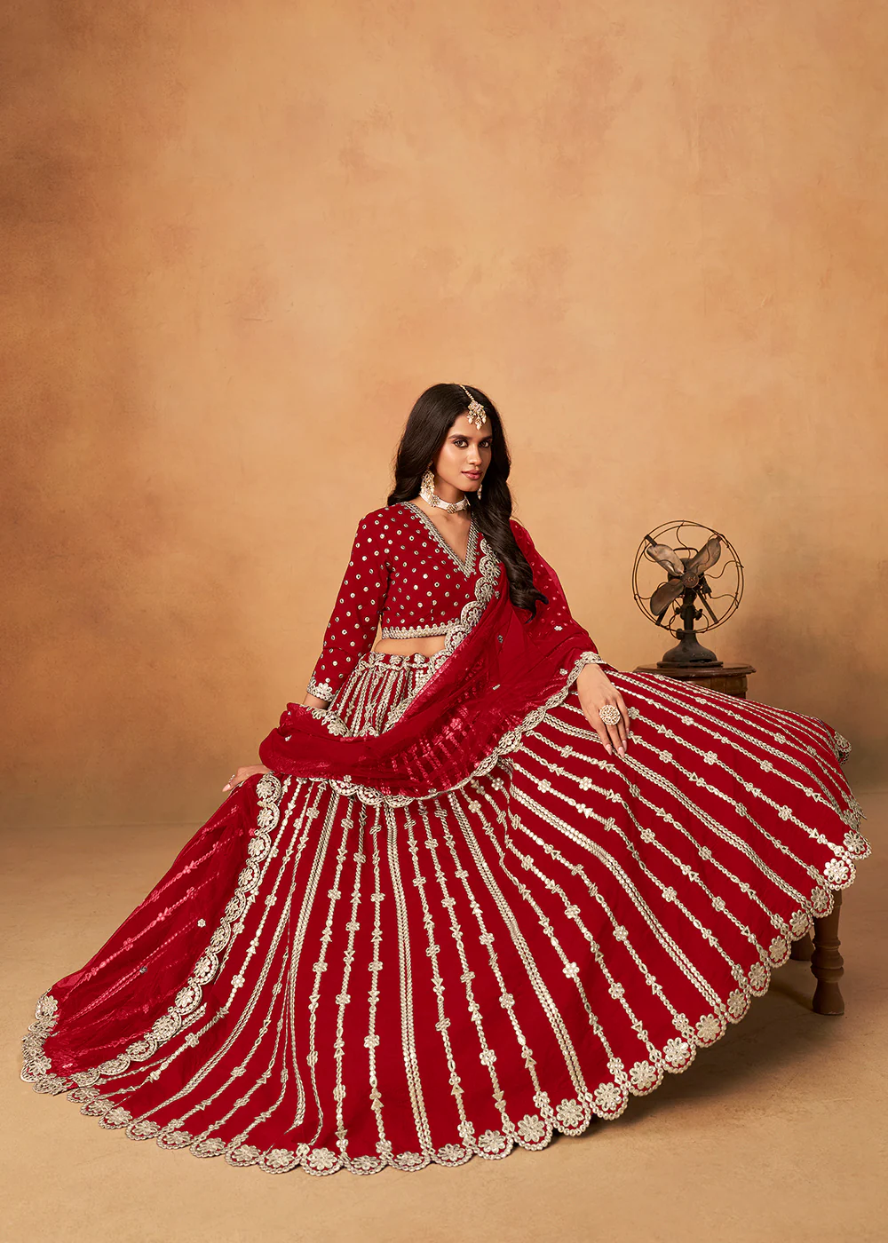 Wedding Festive Red Embroidered Lehenga Choli - Image 4