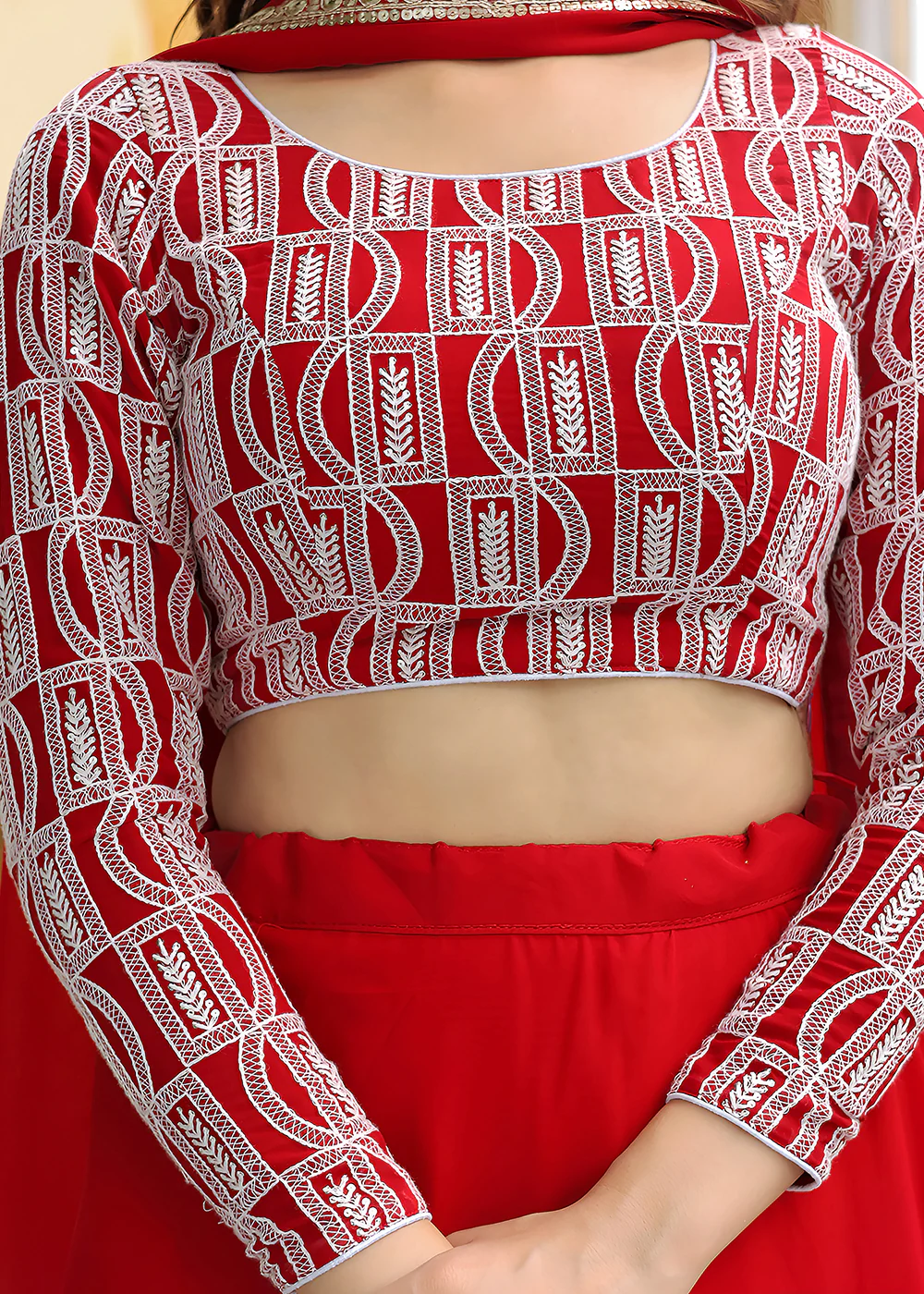 Wedding Festive Red Embroidered Trendy Lehenga Choli - Image 8