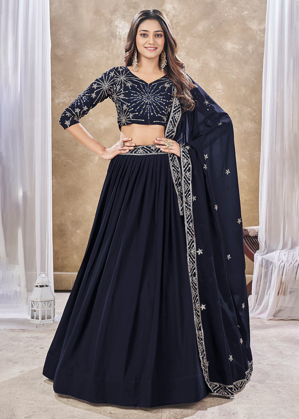 Wedding Festive Style Blue Embroidered Lehenga Choli