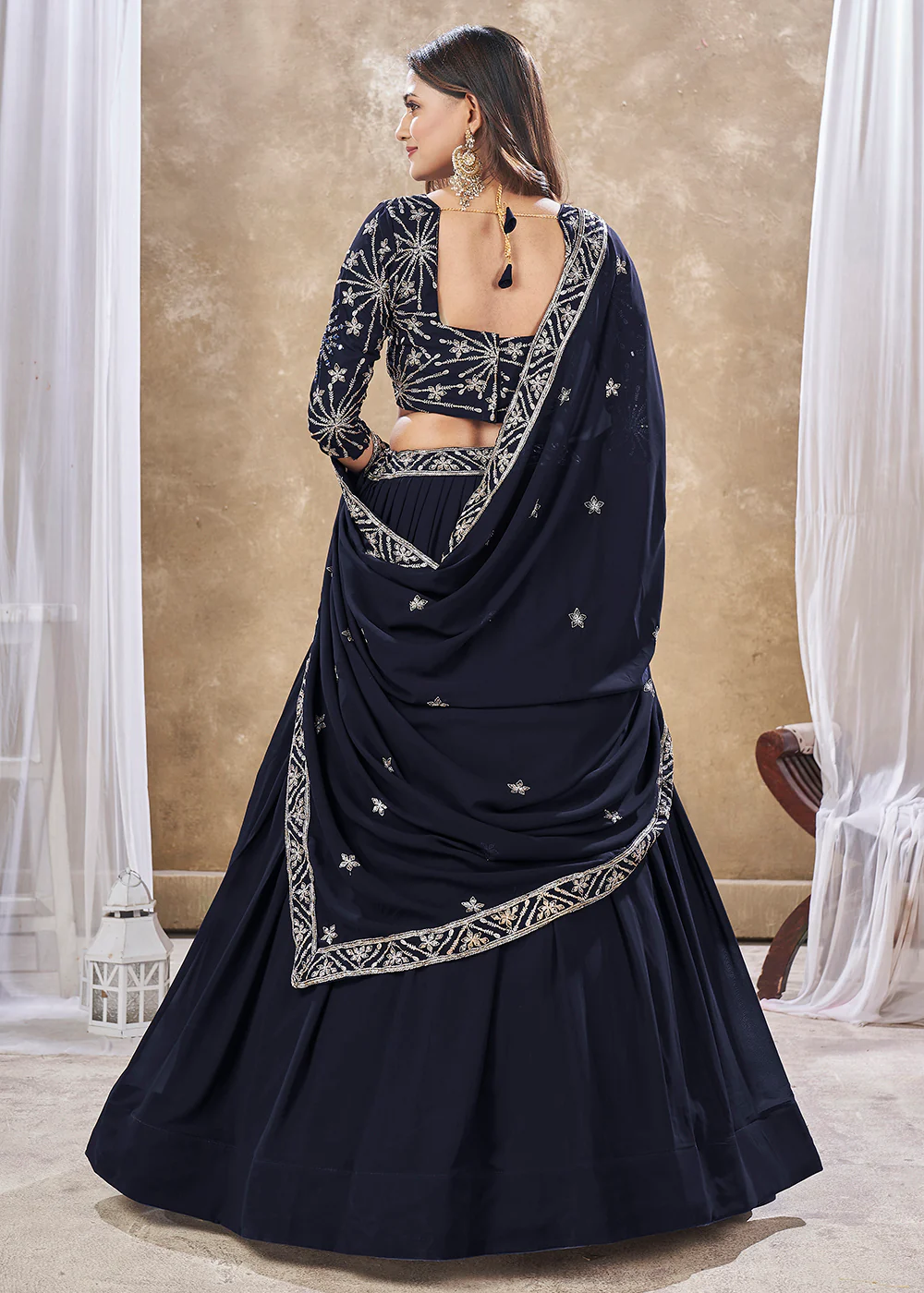 Wedding Festive Style Blue Embroidered Lehenga Choli - Image 3