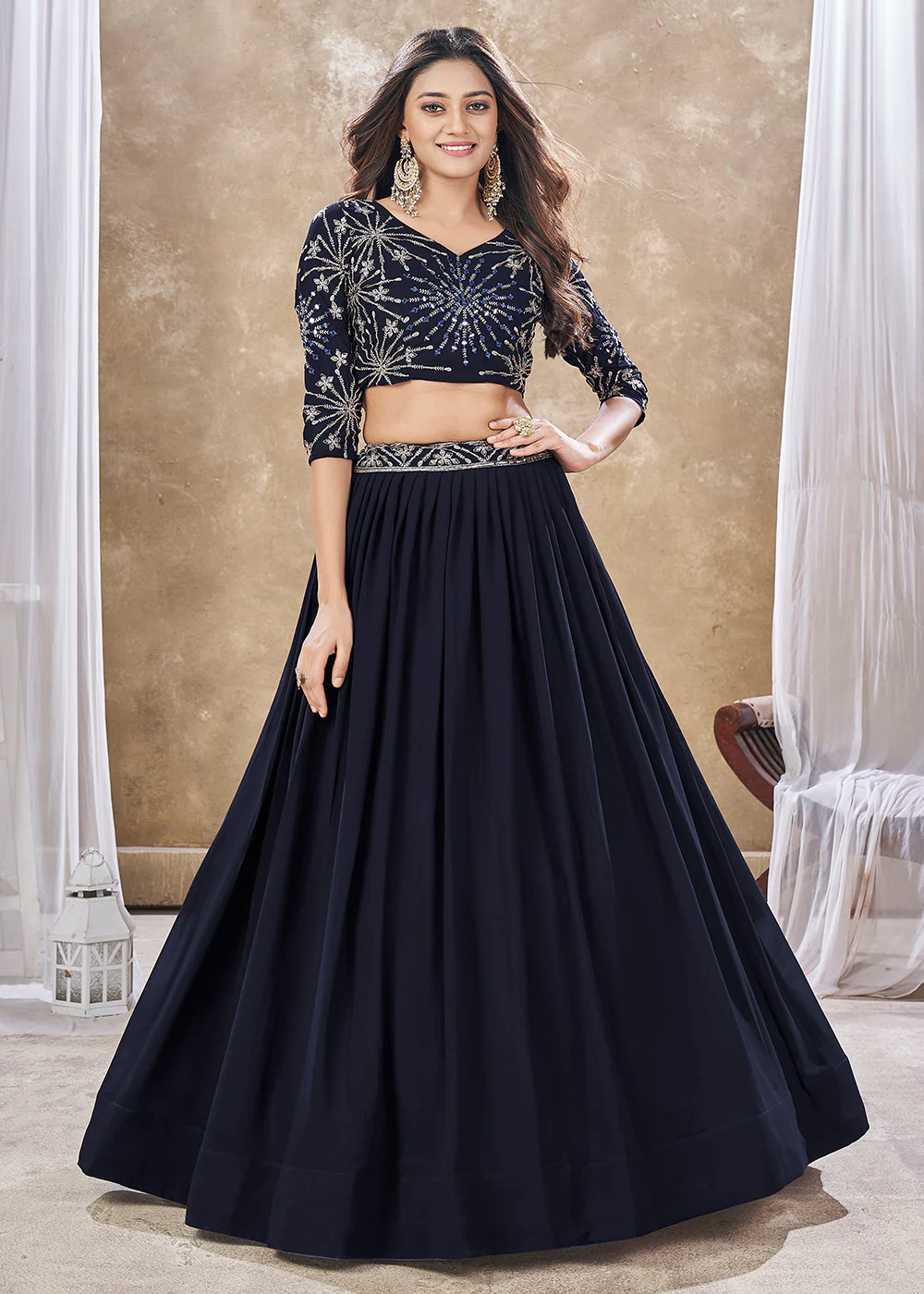 Wedding Festive Style Blue Embroidered Lehenga Choli - Image 4