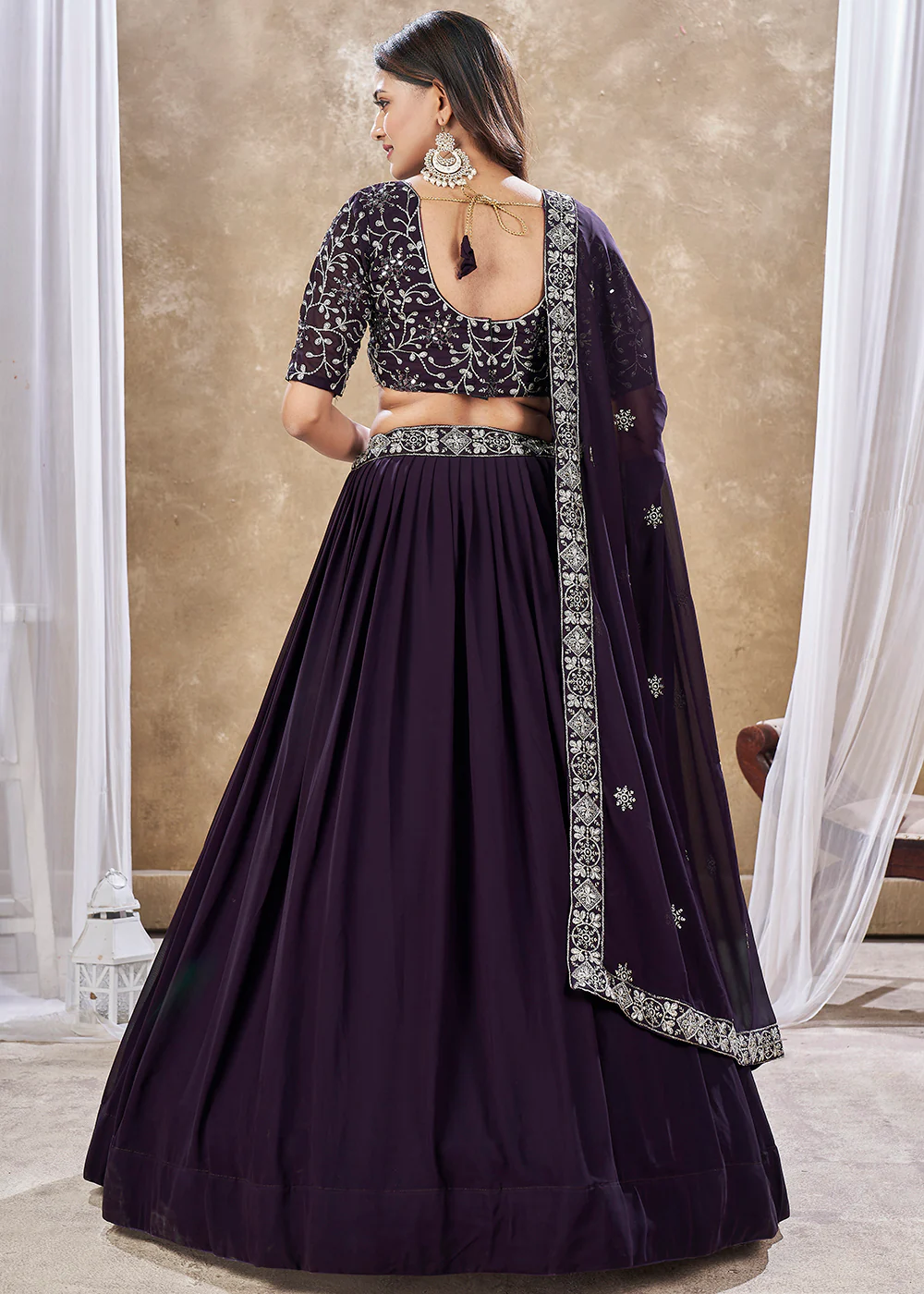 Wedding Festive Style Purple Embroidered Lehenga Choli - Image 3