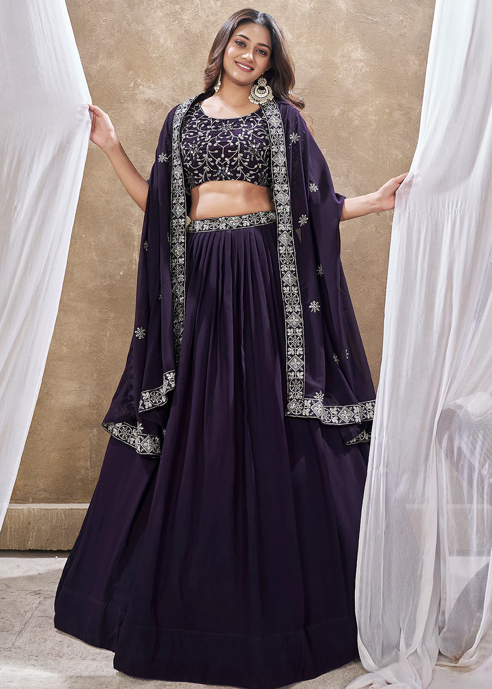 Wedding Festive Style Purple Embroidered Lehenga Choli - Image 4