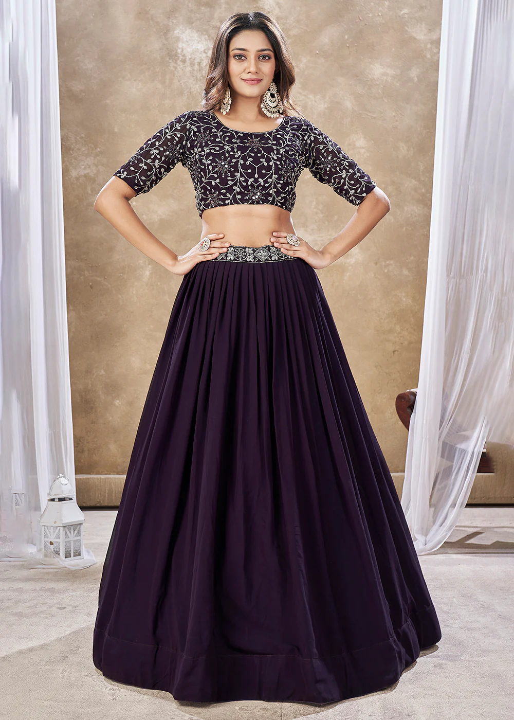 Wedding Festive Style Purple Embroidered Lehenga Choli - Image 5