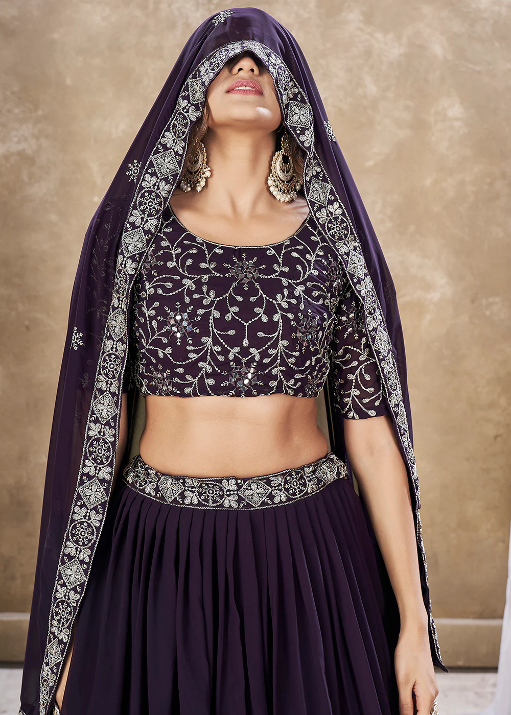 Wedding Festive Style Purple Embroidered Lehenga Choli - Image 6