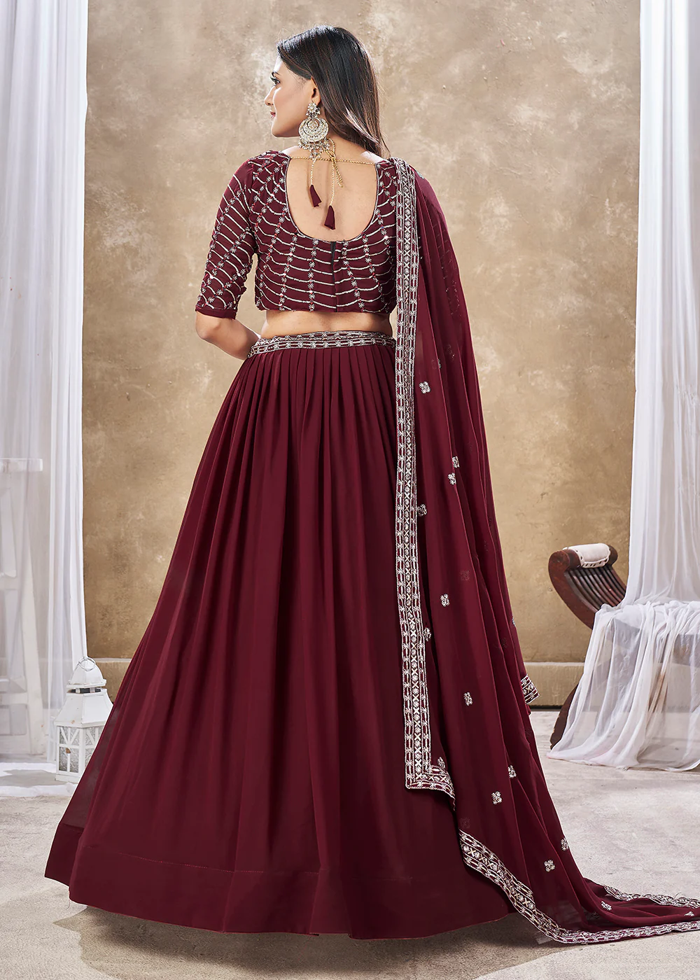 Wedding Festive Style Red Embroidered Lehenga Choli - Image 3