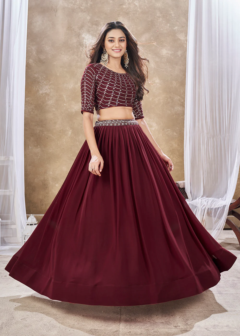 Wedding Festive Style Red Embroidered Lehenga Choli - Image 4