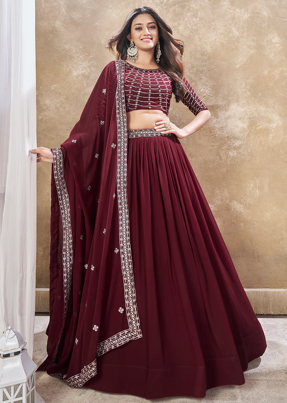 Wedding Festive Style Red Embroidered Lehenga Choli - Image 5