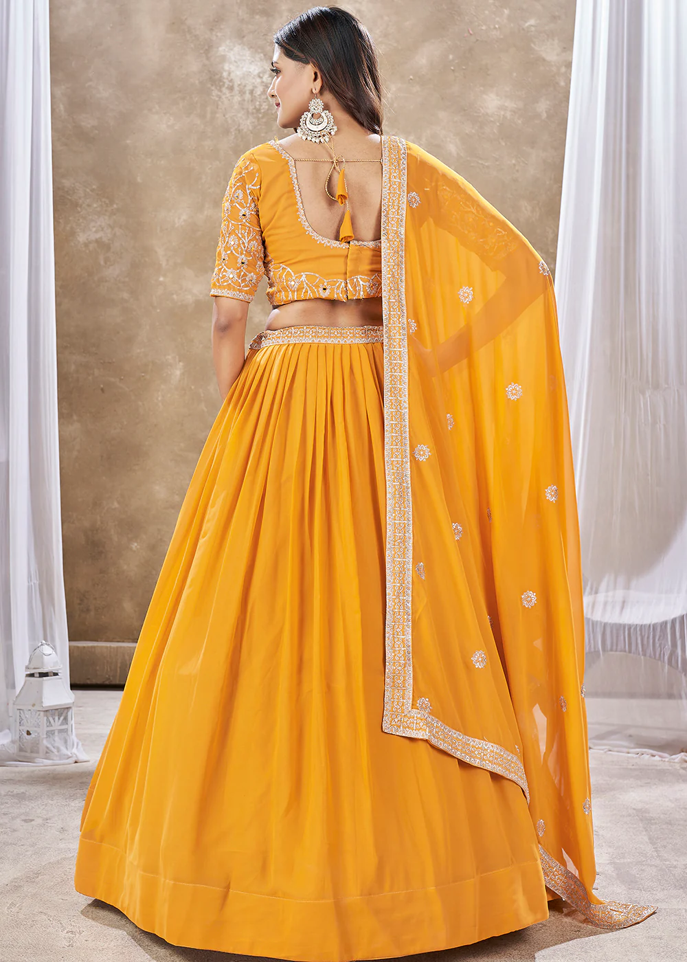 Wedding Festive Style Yellow Embroidered Lehenga Choli - Image 3