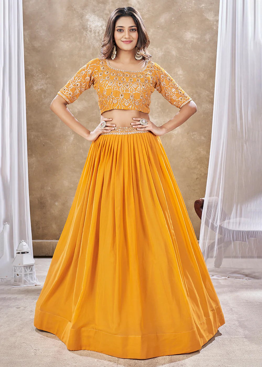 Wedding Festive Style Yellow Embroidered Lehenga Choli - Image 4