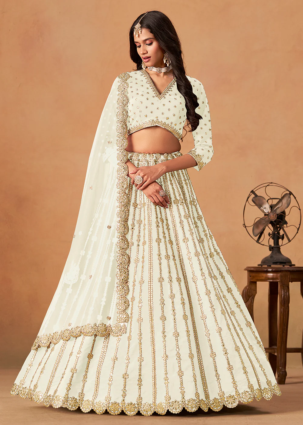 Wedding Festive White Embroidered Lehenga Choli