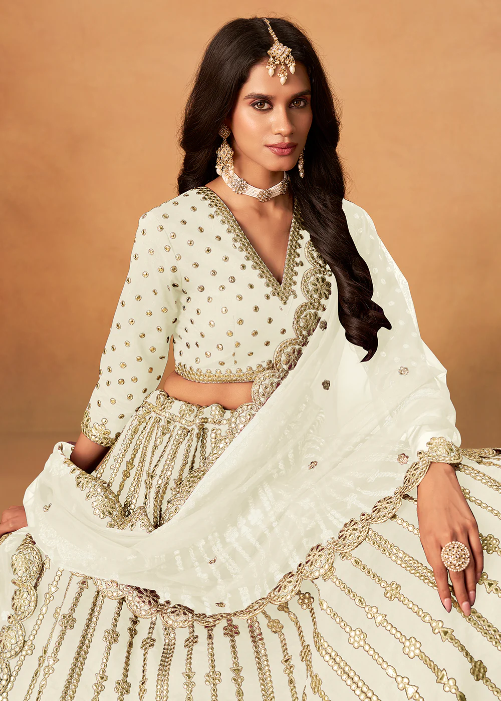 Wedding Festive White Embroidered Lehenga Choli - Image 2