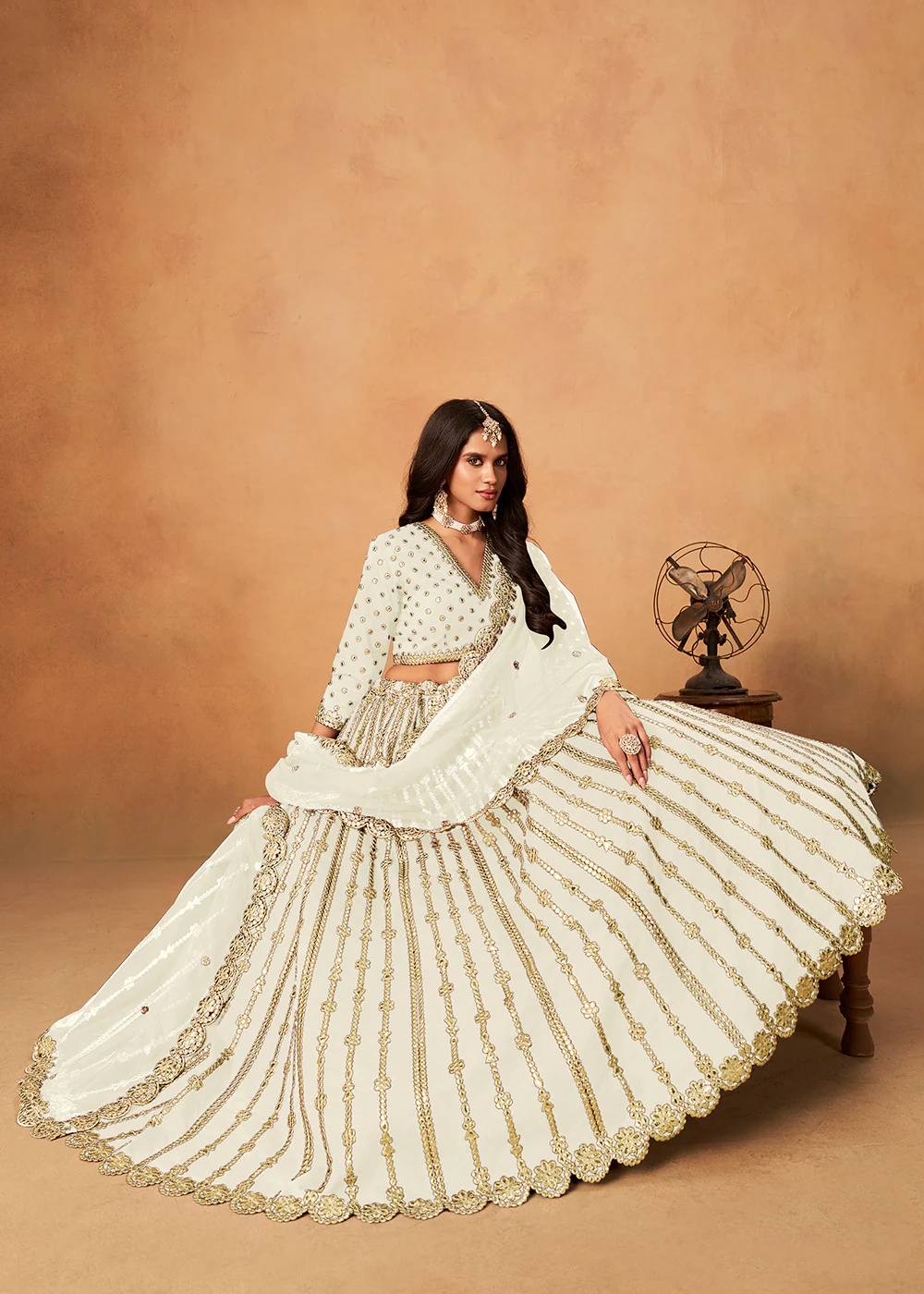 Wedding Festive White Embroidered Lehenga Choli - Image 4