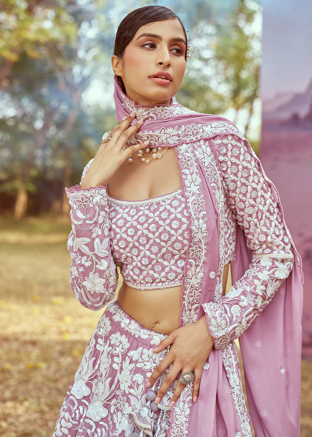 Wedding Lavender Georgette Embroidered Designer Lehenga Choli - Image 2