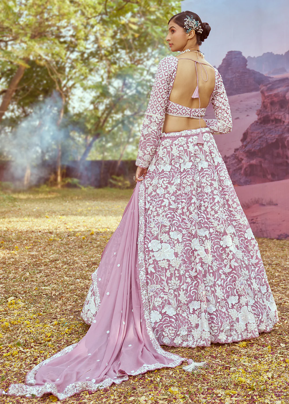 Wedding Lavender Georgette Embroidered Designer Lehenga Choli - Image 3