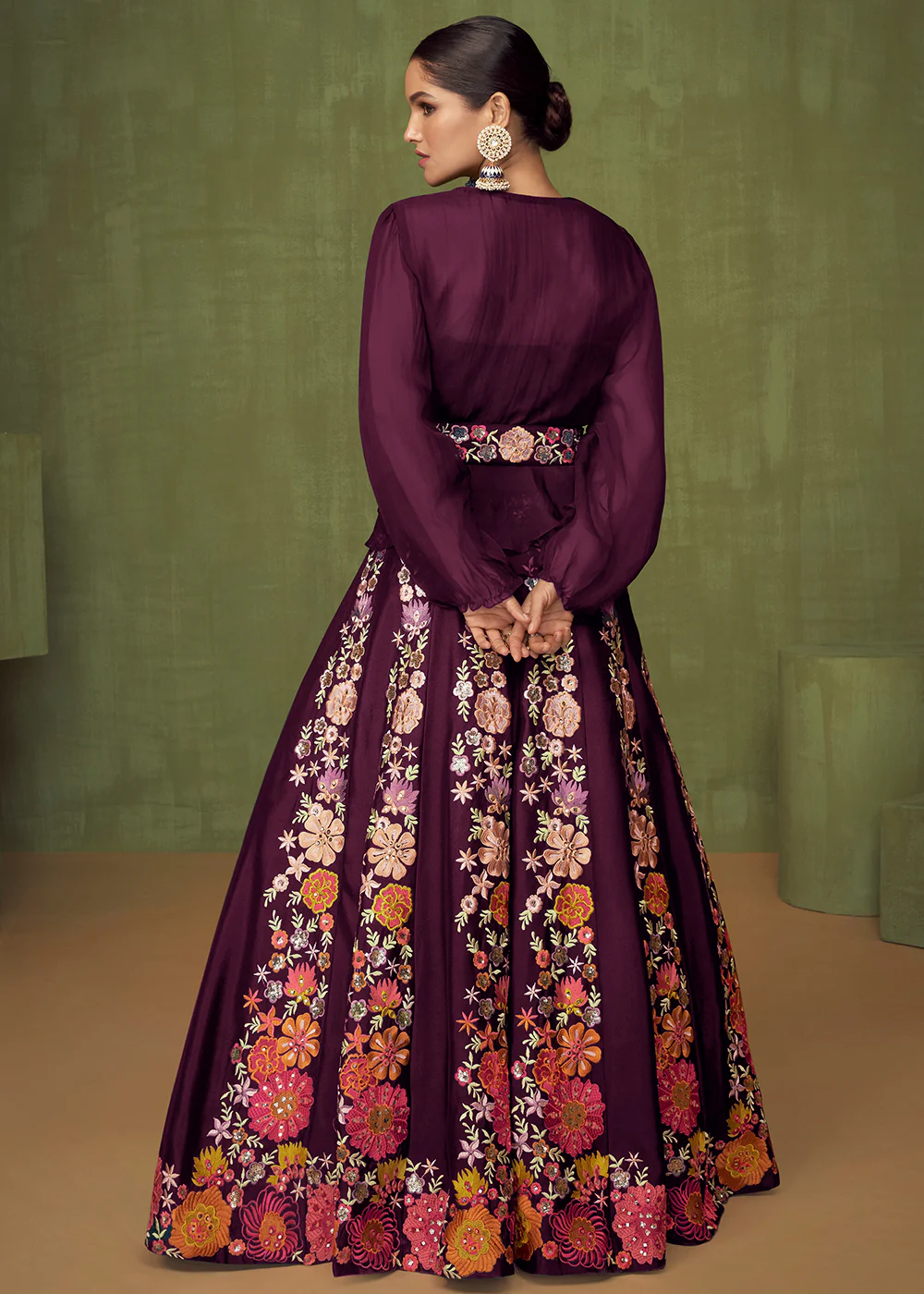 Wedding Party Plum Purple Bridesmaid Peplum Anarkali Style Skirt - Image 3