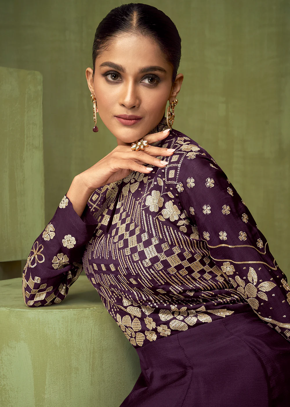 Wedding Party Wear Classy Purple Bridesmaid Anarkali Gown - Image 2