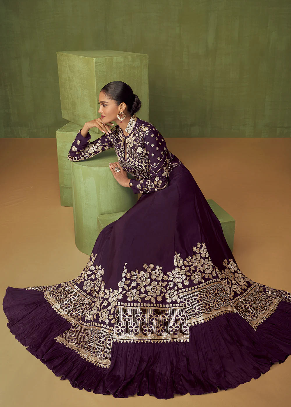 Wedding Party Wear Classy Purple Bridesmaid Anarkali Gown - Image 4