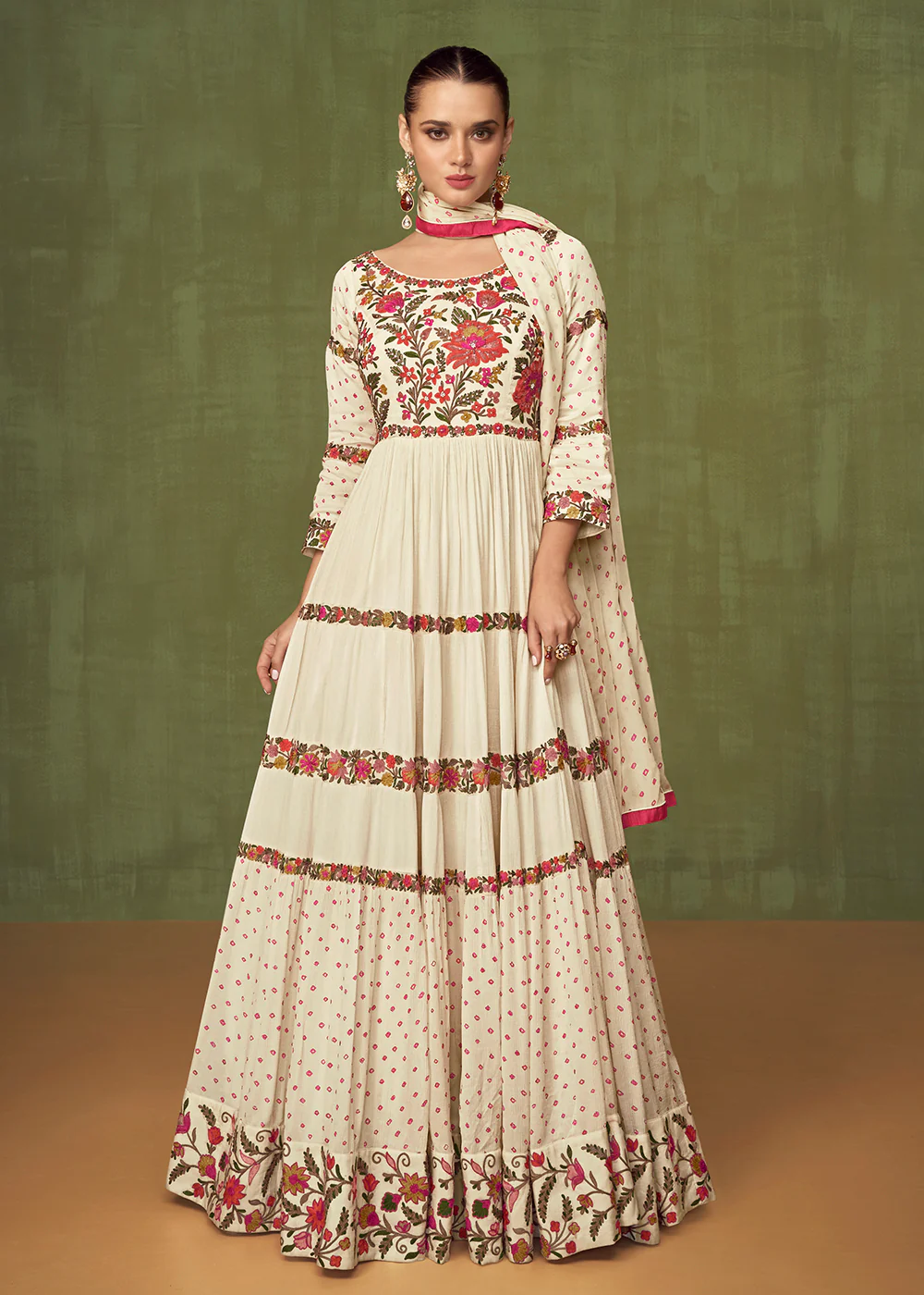 Wedding Party Wear Pretty Off White Bridesmaid Anarkali Gown