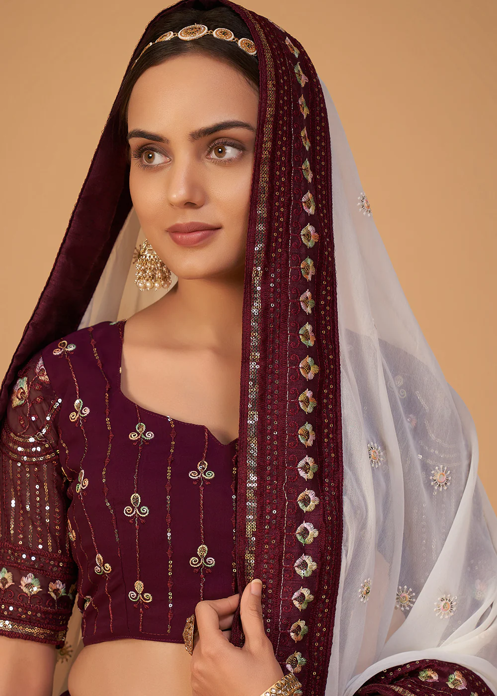 Wedding Plum Purple Embroidered Designer Lehenga Choli - Image 2