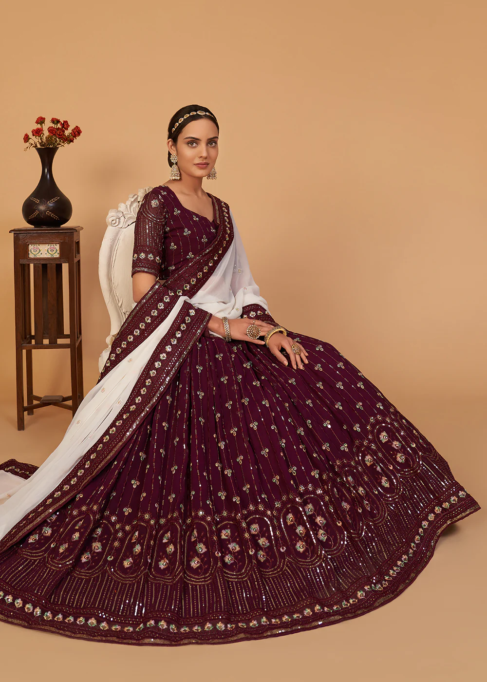 Wedding Plum Purple Embroidered Designer Lehenga Choli - Image 3